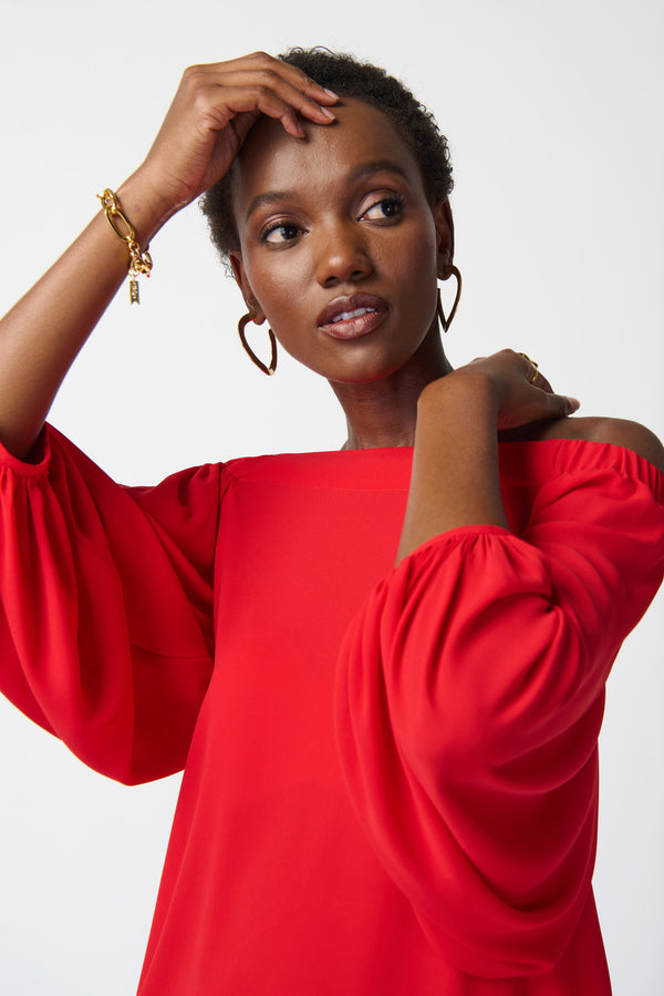 Joseph Ribkoff Georgette Off-Shoulder Flared Top - PapillonStyles
