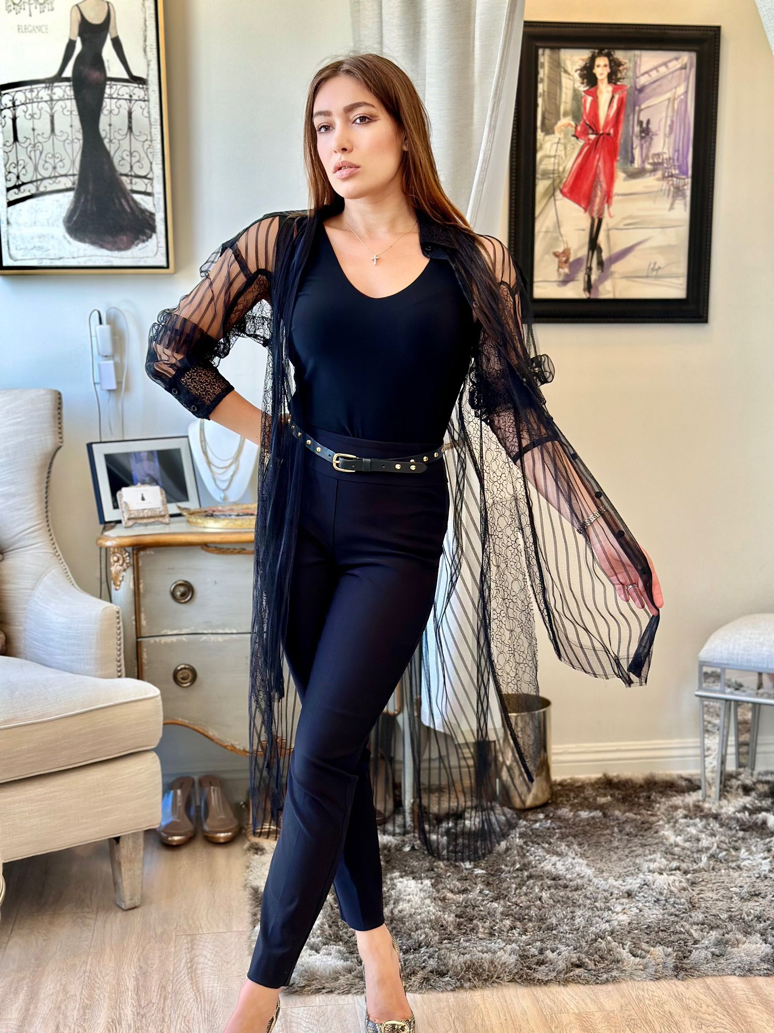 Blusa extragrande de rayas transparentes de In Earnest Byron Lars