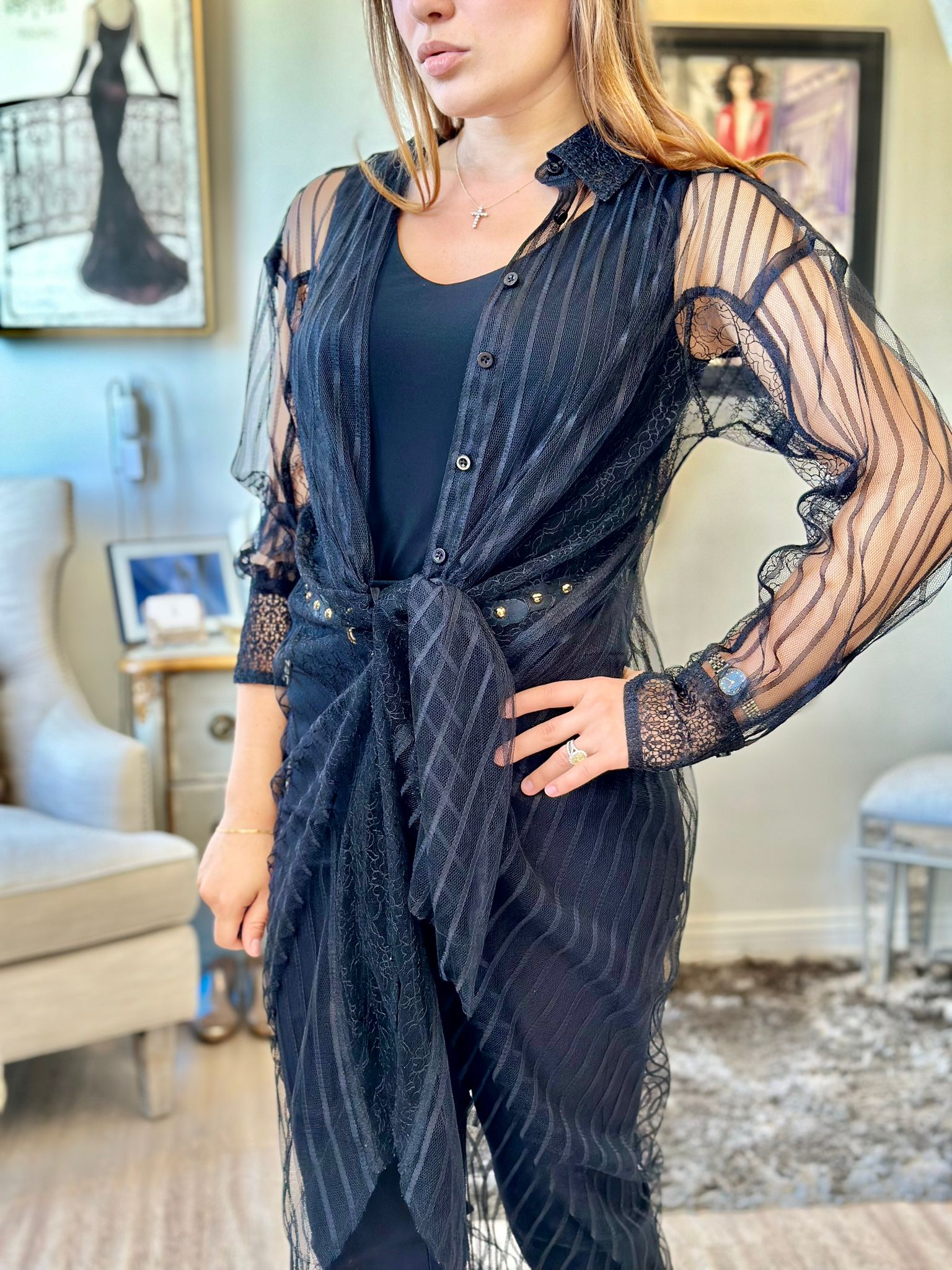 Blusa extragrande de rayas transparentes de In Earnest Byron Lars