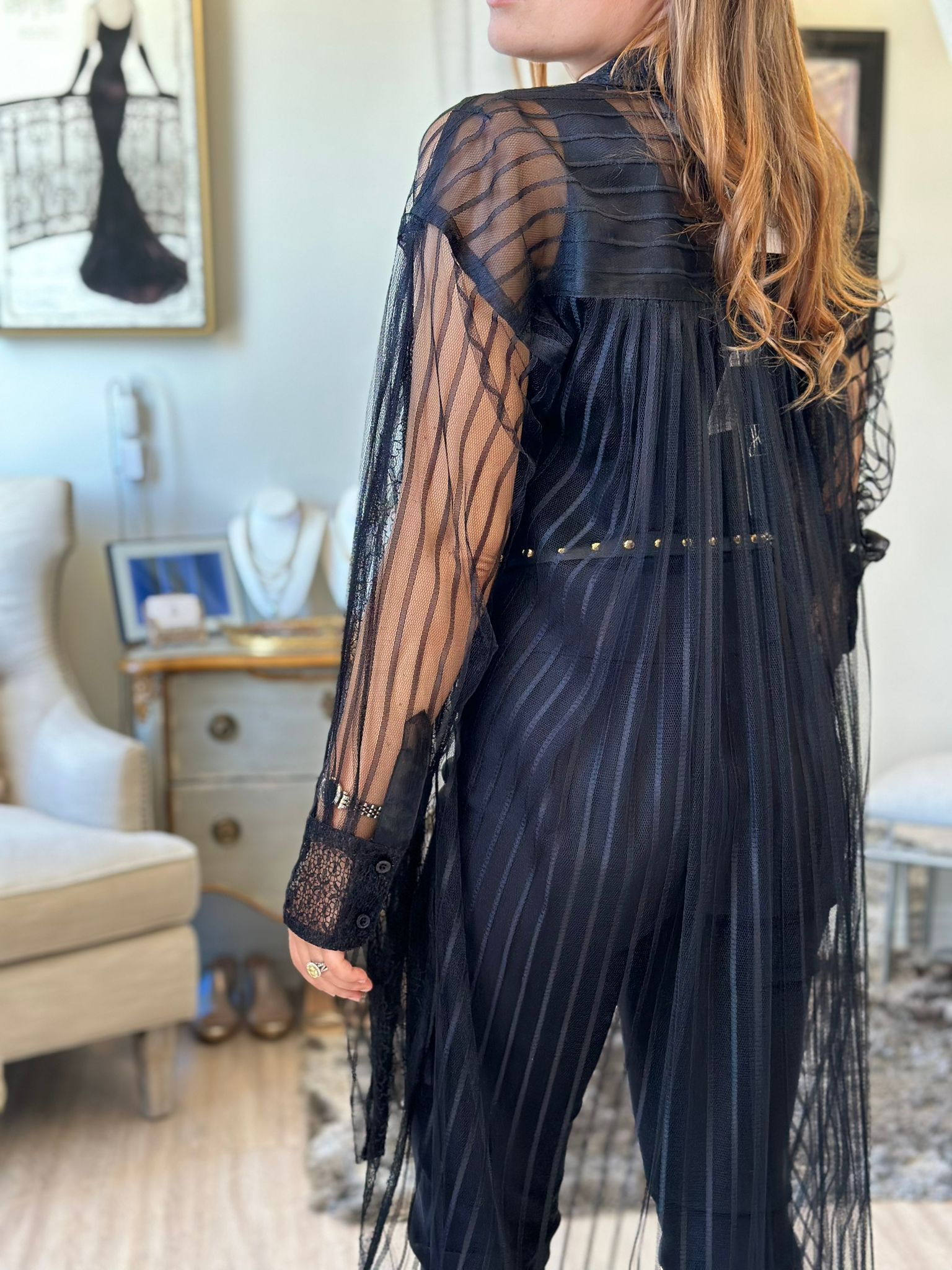 Blusa extragrande de rayas transparentes de In Earnest Byron Lars