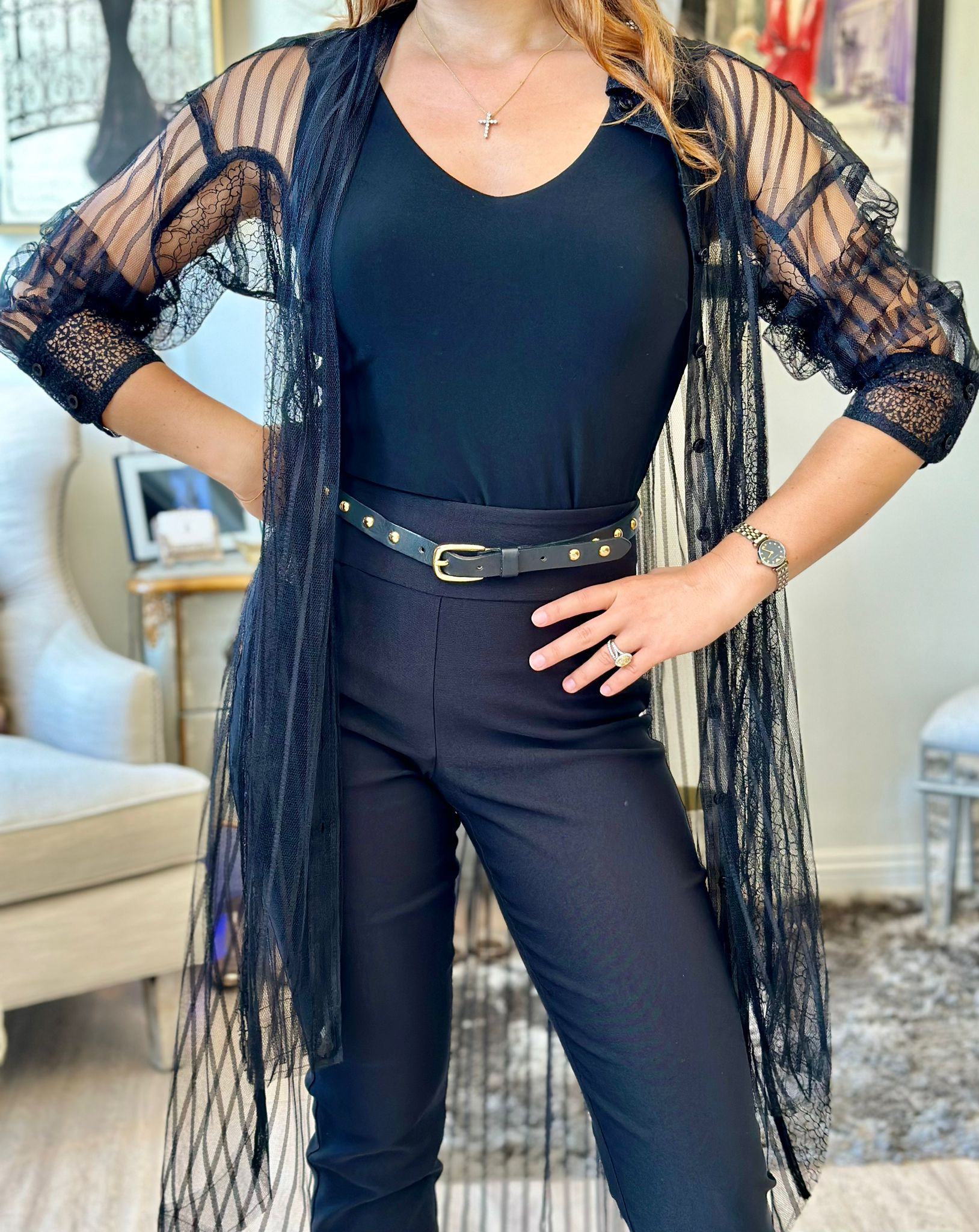 Blusa extragrande de rayas transparentes de In Earnest Byron Lars