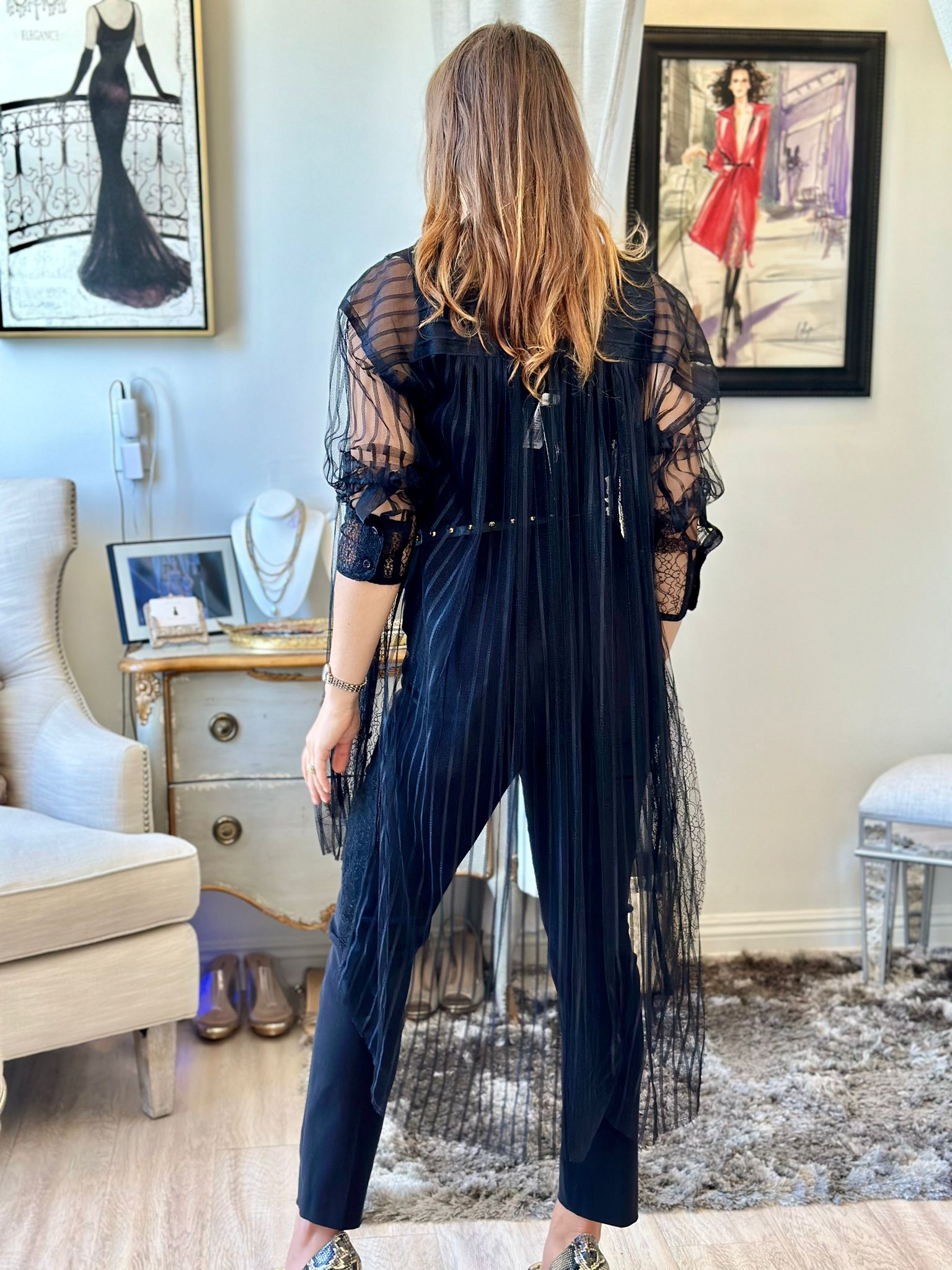 Blusa extragrande de rayas transparentes de In Earnest Byron Lars