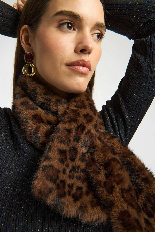 Joseph Ribkoff Faux Fur Leopard Print Pull-Through Scarf