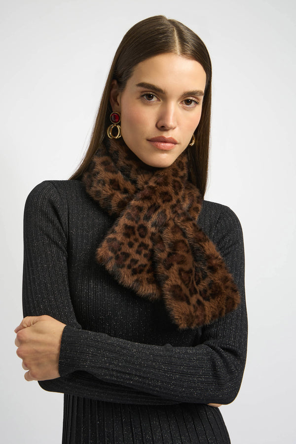 Joseph Ribkoff Faux Fur Leopard Print Pull-Through Scarf | Merlot