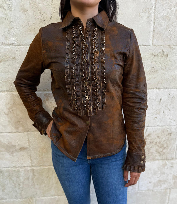 Christiansen Ruffle Leather Shirt Jacket