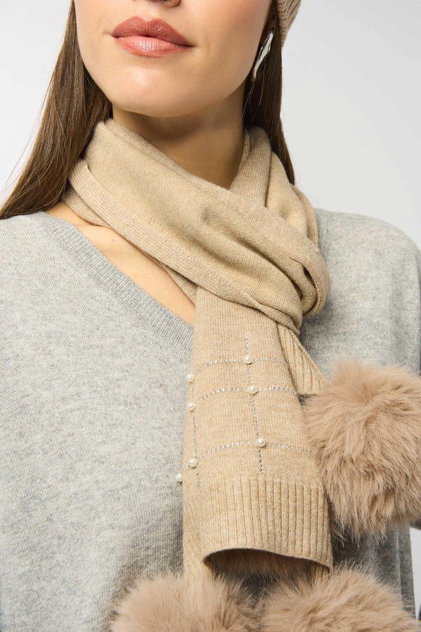 Joseph Ribkoff Knitted Faux Fur Pompom Scarf