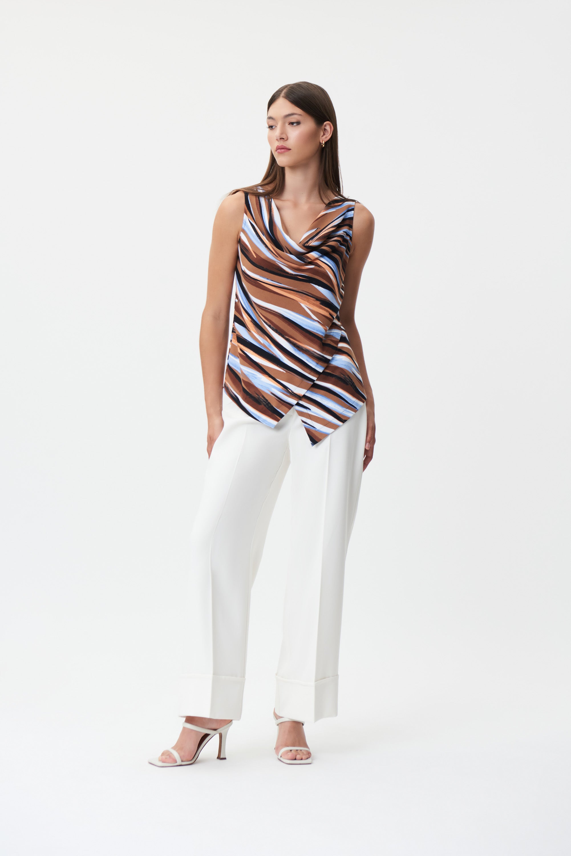 Top con cuello drapeado a rayas de Joseph Ribkoff
