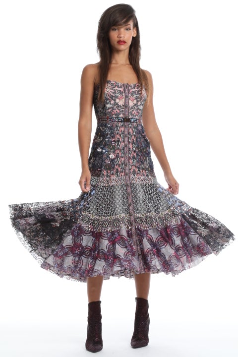 Vestido estilo corpiño de encaje texturizado sin tirantes de In Earnest Official Byron Lars