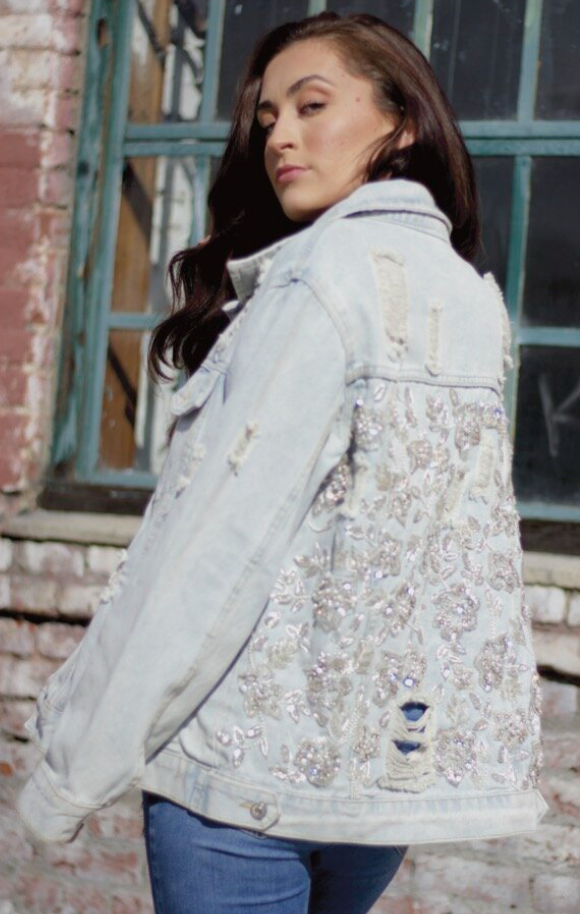 White ripped jean clearance jacket