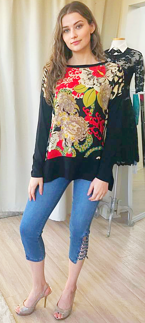 Blusa Harari Jarvis con parche de manga larga y estampado multicolor