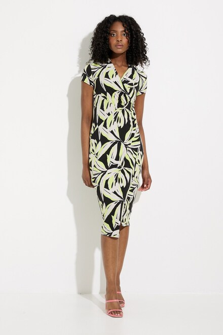 Joseph Ribkoff Leaf Print Wrap Dress - PapillonStyles Joseph Ribkoff Leaf Print Wrap Dress - PapillonStyles