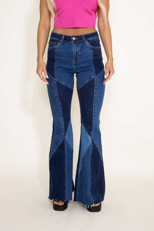 Lovervet By Vervet Bella Undaunted High Rise Patchwork Flare Jeans