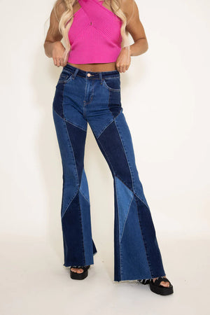Lovervet By Vervet Bella Undaunted High Rise Patchwork Flare Jeans