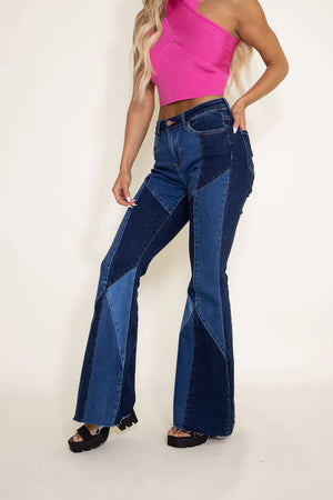 Lovervet By Vervet Bella Undaunted High Rise Patchwork Flare Jeans