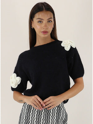 PHO Firenze Maglia Applicazione Fiori Alpaca Sweater