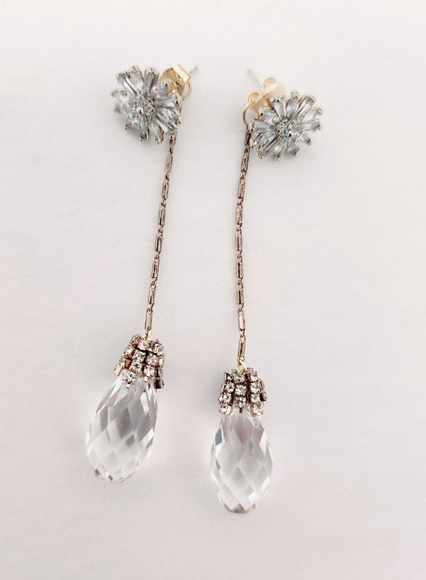 Theia Jewelry Isabelle Front Back Earrings With Faceted Swarovski Drops