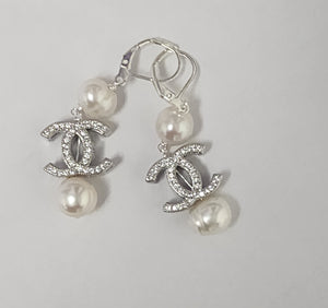 Ramina Pearls Gold Plated Small CC with Pearls Earrings Above & Below