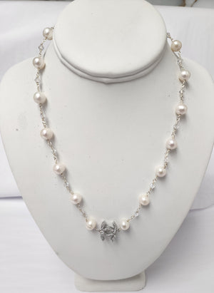 Ramina Pearls CC Symbol White Pearls & Crystals Necklace