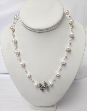 Ramina Pearls CC  Big Symbol White Pearls & Crystals Necklace