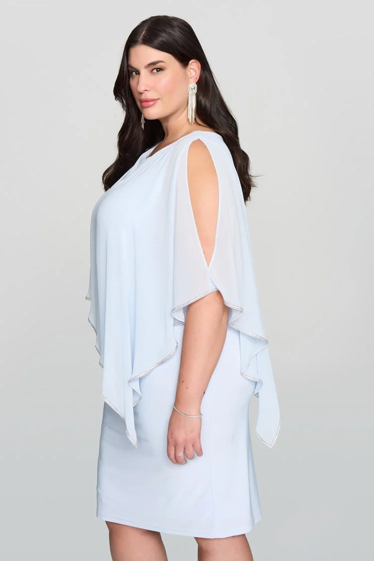 Joseph Ribkoff Layered Dress With Cape Overlay - PapillonStyles Joseph Ribkoff Layered Dress With Cape Overlay - PapillonStyles