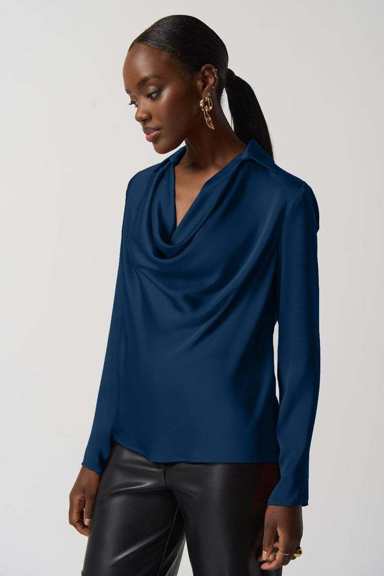 blue satin blouse