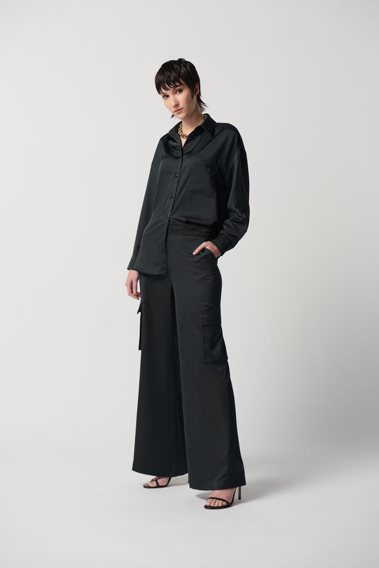 Joseph Ribkoff Satin Wide-Leg Cargo Pants - PapillonStyles