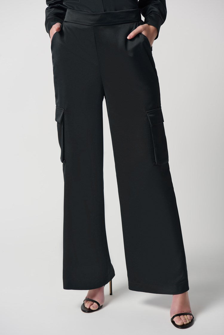 パンツ Giuseppe Di Morabito Wide-Leg Black Satin Cargo Pants Giuseppe Di Morabito -Leg Black Satin Cargo Pants | THE LIST