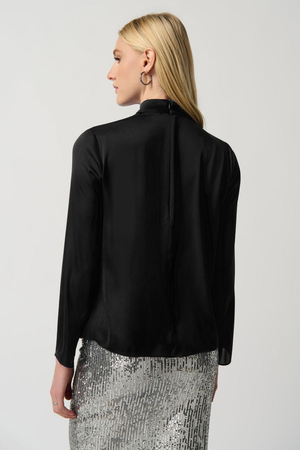 Joseph Ribkoff Satin Top With Mock Collar and Cowl Neckline