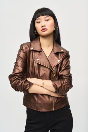 Joseph Ribkoff Metallic Faux Leather Biker Jacket