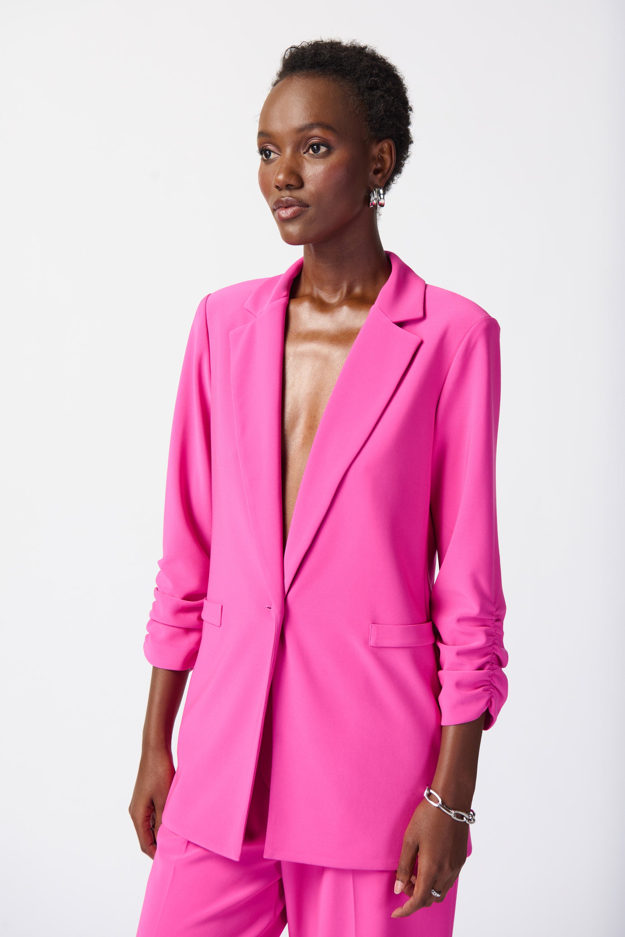 Joseph Ribkoff Silky Knit Blazer with Shirred Sleeves - PapillonStyles Joseph Ribkoff Silky Knit Blazer with Shirred Sleeves - PapillonStyles