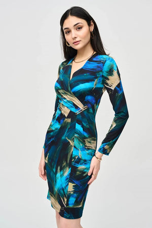 Joseph Ribkoff Silky Abstract Print Wrap Dress