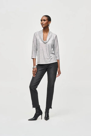 Joseph Ribkoff Foiled Knit Collar Top