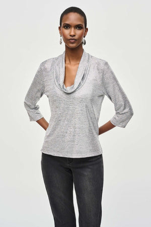 Joseph Ribkoff Foiled Knit Collar Top