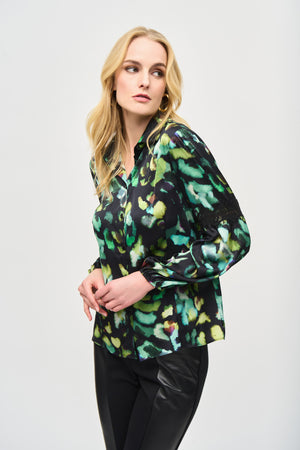 Joseph Ribkoff Satin Abstract Print Button-Down Blouse