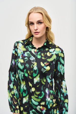 Joseph Ribkoff Satin Abstract Print Button-Down Blouse