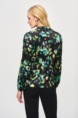 Joseph Ribkoff Satin Abstract Print Button-Down Blouse