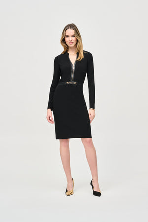 Joseph Ribkoff Silky Knit and Leatherette Sheath Dress