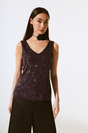 Joseph Ribkoff Signature Sequined Sleeveless Fitted Top