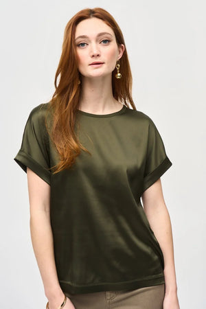 Joseph Ribkoff Satin Front Short Sleeve Top