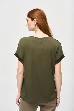 Joseph Ribkoff Satin Front Short Sleeve Top