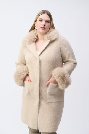 Joseph Ribkoff Feather Yarn and Faux Fur Sweater Coat