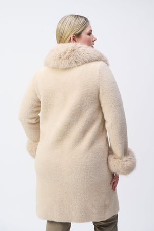 Joseph Ribkoff Feather Yarn and Faux Fur Sweater Coat