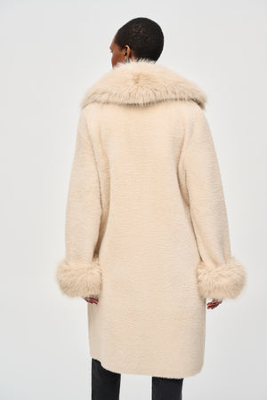 Joseph Ribkoff Feather Yarn and Faux Fur Sweater Coat