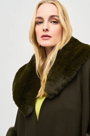 Joseph Ribkoff Brushed Jacquard and Faux Fur Cape