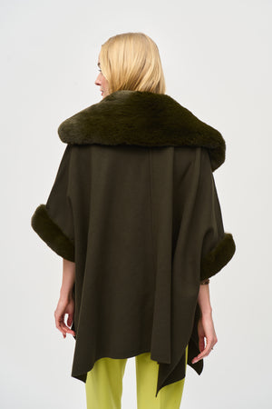 Joseph Ribkoff Brushed Jacquard and Faux Fur Cape