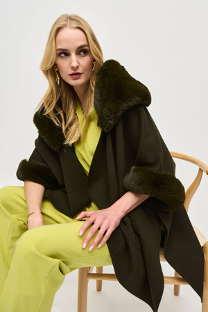 Joseph Ribkoff Brushed Jacquard and Faux Fur Cape