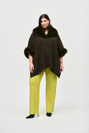 Joseph Ribkoff Brushed Jacquard and Faux Fur Cape