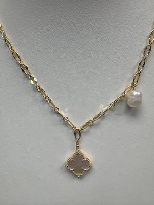 Charlene K Mother Pearl Clover + Pearl Necklace