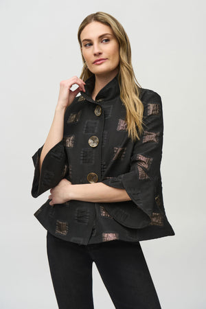 Joseph Ribkoff Geometric Lurex Jacquard Trapeze Jacket