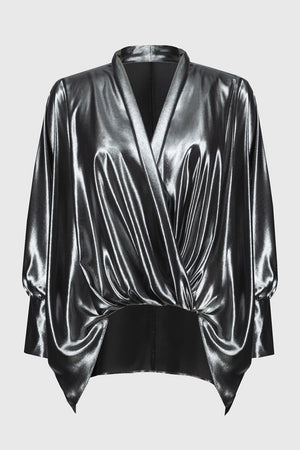 Joseph Ribkoff Metallic Foiled Chiffon Wrap Top